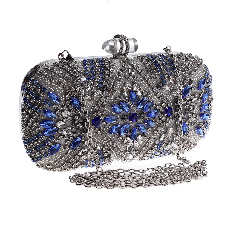 Fashion evening bag Blue Diamond-encrusted clasp clutch bag small square bag handbag wholesale luxury wedding handbag clutch