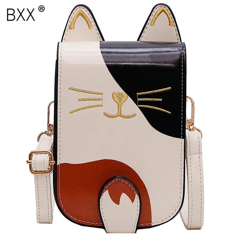 

[BXX] Women Single Shoulder Crossbody Bag All-match Flap 2019 Mini Mobile Phone Bag Girls Cute Cat Design PU Leather Bags HF512