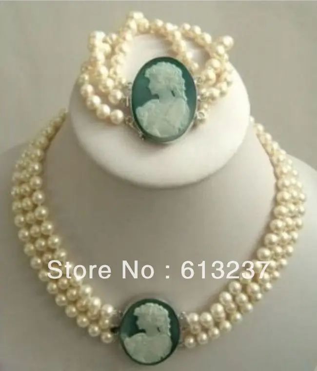 

hot free Shipping new Fashion Style diy 3 row 7-8mm White Akoya Pearl Cameo Necklace Bracelet beads jewelry making YE2090