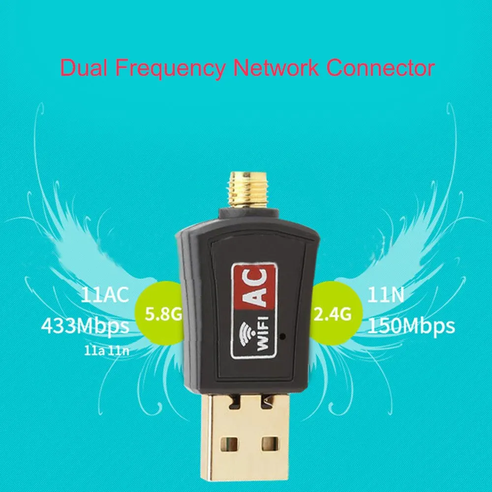 Акция Mini AC600 5,8G/2,4 ГГц 433 Мбит/с/150 Мбит/с Беспроводной двухдиапазонный USB Wi-Fi коннектор