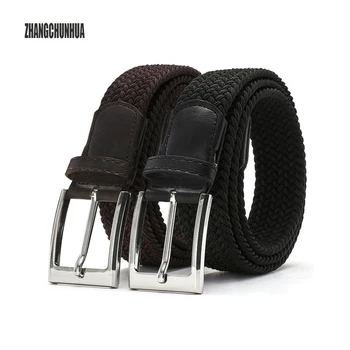 

ZHANGCHUNHUA Men's elastic waistband ELASTIC BELTS for boys Stretch braided high quality man fashion 2018 black canvas BELT
