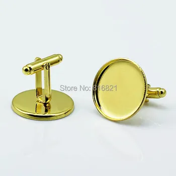 

Blank Cufflinks Settings with Round Bezel tray Resin Cabochon Base Men's Strong Cuff Links DIY Findings Golden Plated