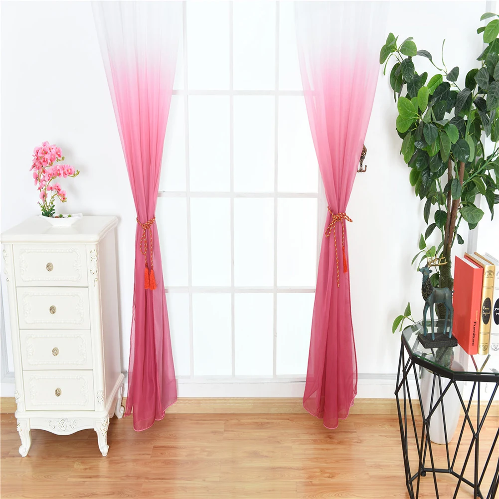 HOT SALE! Modern Gradient Color Window Tulle Curtain Sheer Drape Valance Bedroom Decor Home Textile