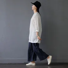 SCUWLINEN женские осенние Топы повседневные однотонные рами свободные футболки с длинным рукавом для женщин пуловер белая рубашка Vestidos S306