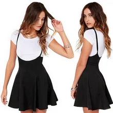 Soft Strappy Pleated Zipper Backless Mini Solid Fashion Adjustable Strap Skater Suspender Casual Summer High Waist Women Skirt