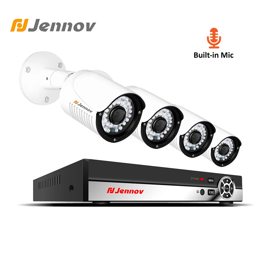 

Jennov 4CH 1080P HD Audio CCTV Set Security Camera System Kit Video Surveillance POE NVR P2P IP66 Waterproof Metal Shell IR-Cut