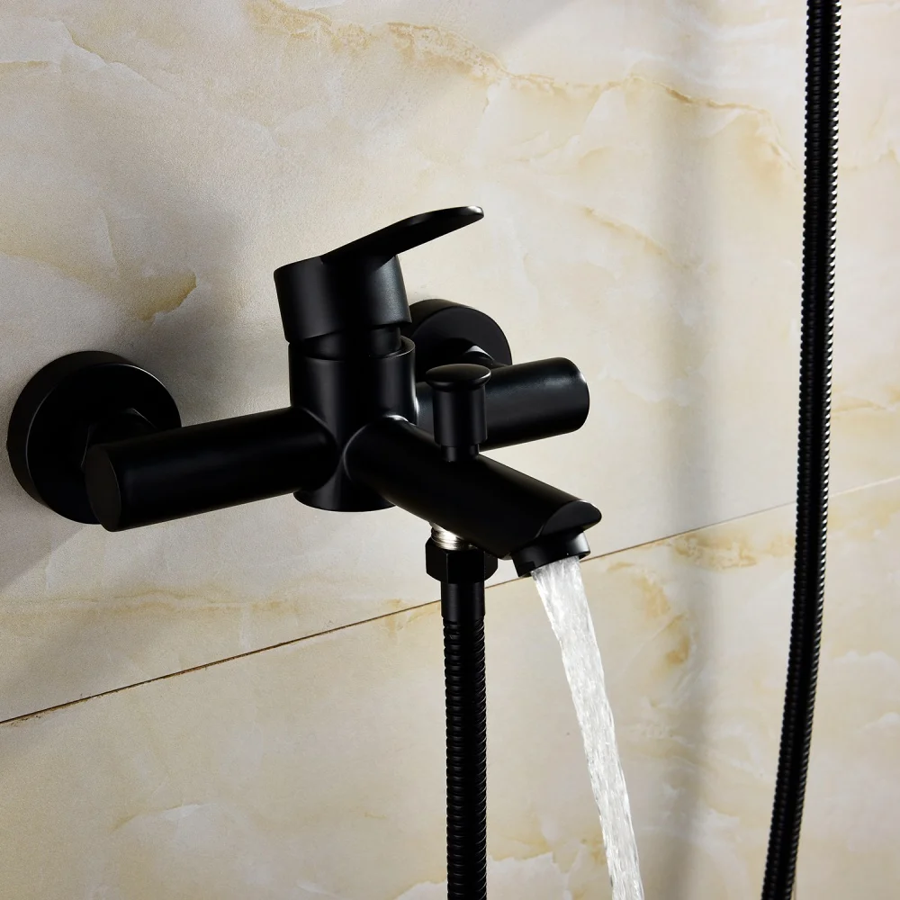 Ciencia Stainless Steel Black Shower Set With 1.5m Shower Hose Faucet Hand Sliding Bar For Bathroom Washroom
