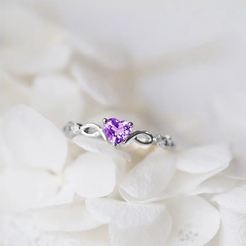 

Simple Blue Purple Crystal Ring for Women Fashion Openwork heart Design Rhinestones Rings chain girls Wedding Party Jewelry Gift