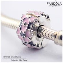 Настоящая 925 пробы, серебристая, розовая Примула, зажим, подвески, бусины, подходят к оригинальному браслету Argent, сделай сам, изготовление ювелирных изделий, Berloques