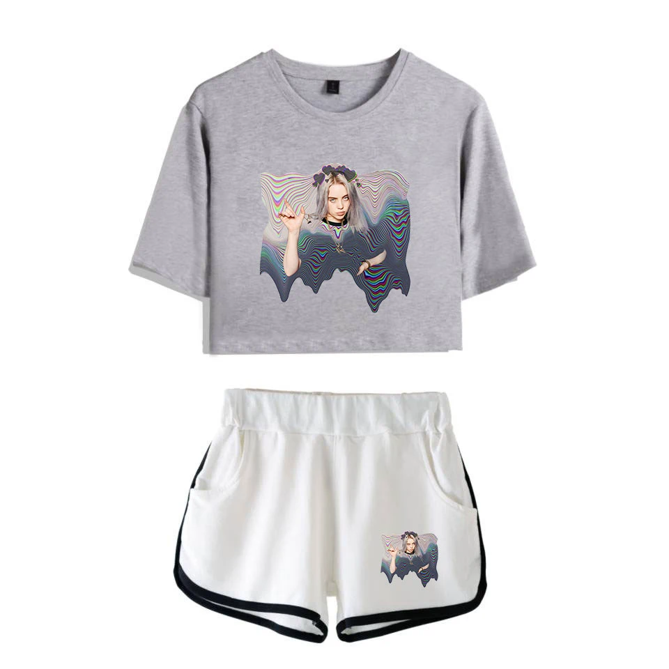BILIE EILISH print Hip Hop casual comfortable 2 Pic Set running T-shirt Fashion hip hop Street Basic Women Summer train suits | Женская