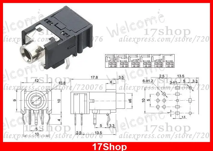 100PC 1 8 3 5mm Jack Stereo Socket PCB Panel Mount for 3 5MM Headphones PJ 306B
