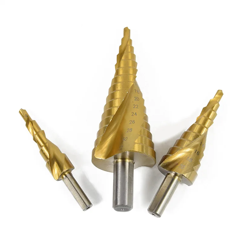 

1pc Triangular Shank Spiral Groove Step Drilling Triangular Shank Step Drilling Pagoda Drill Multi-purpose Bit 4-32 4-20 4-12mm