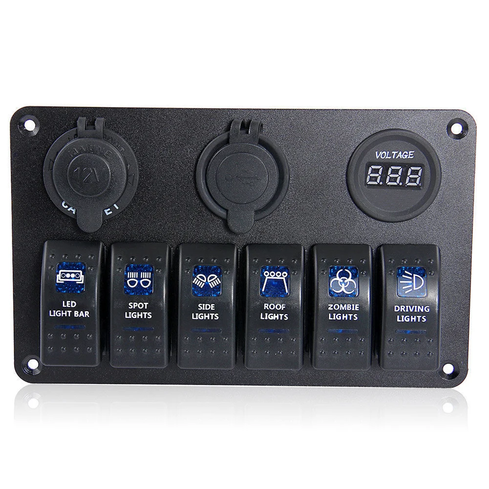 

6 Gang Car Marine Boat LED Rocker Switch Control Pannel Breaker Car Marine Control Circuit Breaker Overload Protected