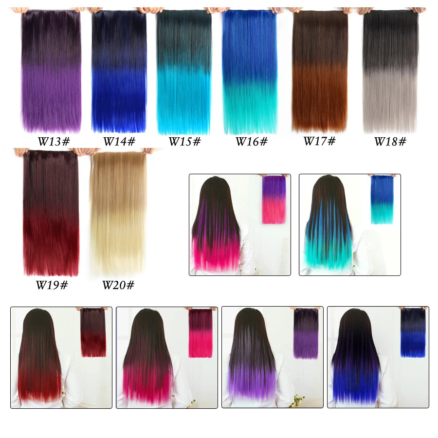 Alileader волос 22 дюймов длинные прямые клип в на наращивание волос Ombre Радуга Цвет Kanekalon синтетического 5 Зажимы в шиньон