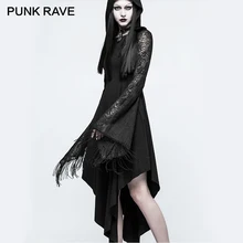 PUNK RAVE 2017 New Gothic Telaraña Lace Tassel Mangas Vestido Atractivo de Coctel de Las Mujeres Dobladillo Asimétrico de Algodón Hueco-Hacia fuera vestidos