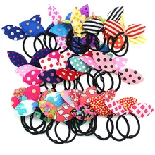New Kawaii Bunny Girls Flower Dot Print Headbands Rabbit Ears Fabric Headwear Black Elastic Hair Band