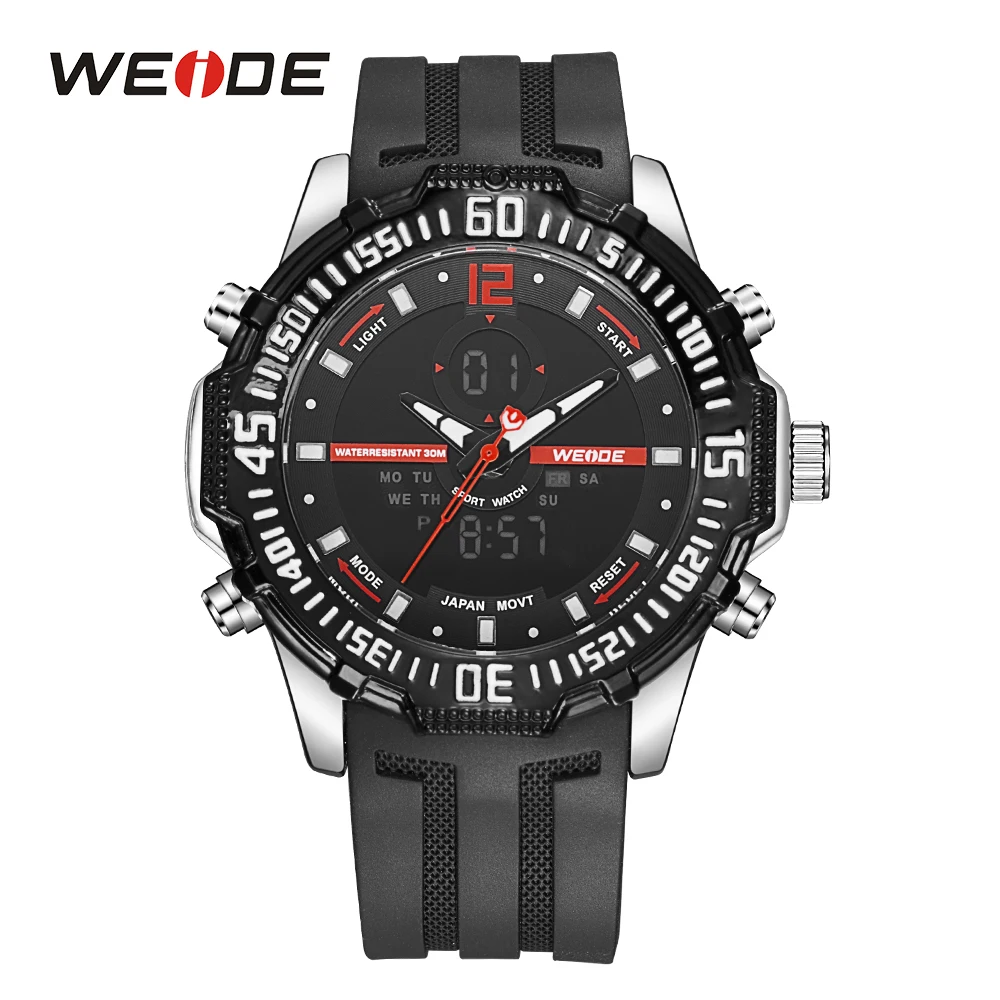 WEIDE Mens Casual Sport Watch Alarm Date Digital Stopwatch Back Light Rubber Strap Analog Quartz LCD