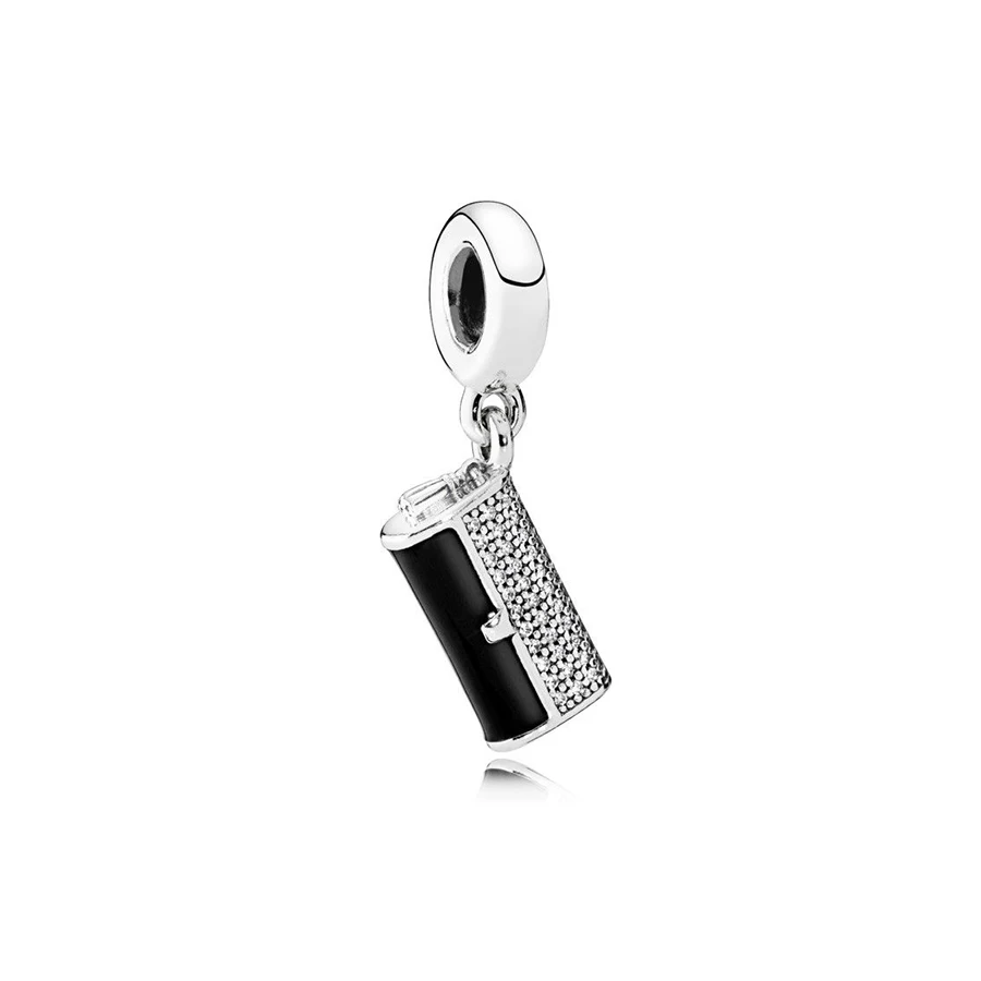 

NEW 100% 925 Sterling Silver Clutch Bag Dangle Charm Black Enamel & Clear CZ Pendant Bead For Mother Gift Bracelet DIY