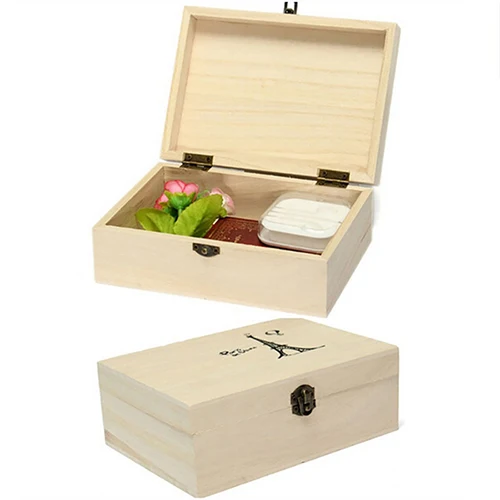 

Plain Unpainted Natural Wooden Tool Storage Box Memory Small Chest Craft Box