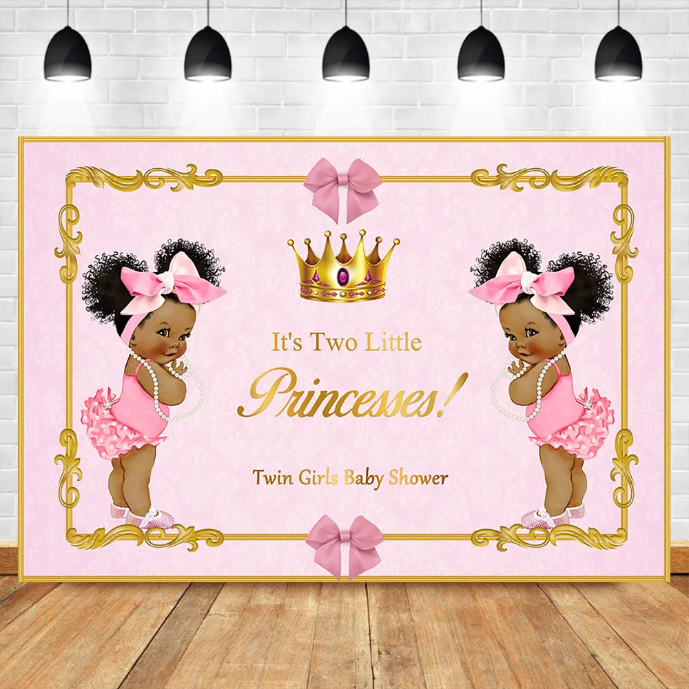 

Twin African American Girls Baby Shower Backdrop Pink Twins Princess Girls Baby Shower Party Banner Photography Background