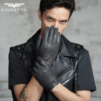 

Fioretto 2018 The Latest High-Quality Genuine Leather Gloves Rivets Strap Closure Touch Screen