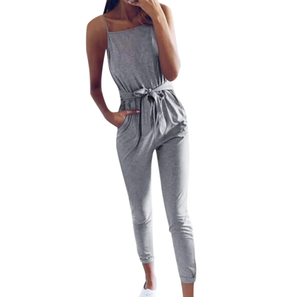 Womens Sleeveless Playsuit Ladies Casual Sashes Loose Wide Leg Long Pants Jumpsuit Monos Largos Mujer Pantalon Largo 50