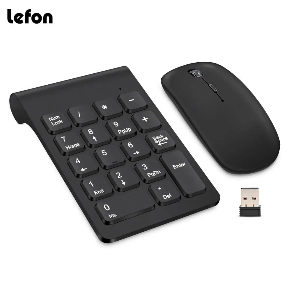 Ceny Lefon bezprzewodowy numeryczna klawiatura cyfrowa Mini 2.4G 18 klawiszy numer USB klawiatura Pad + bezprzewodowy mysz do laptopa PC Notebook pulpit