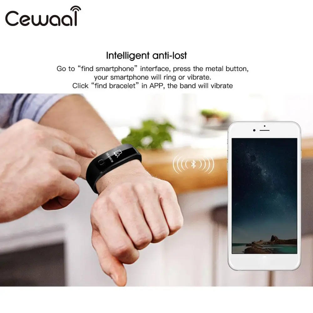 

Cewaal Sport Wristband 0.96 Inch OLED Waterproof Heart Rate Monitors Information Push Professional Fashion