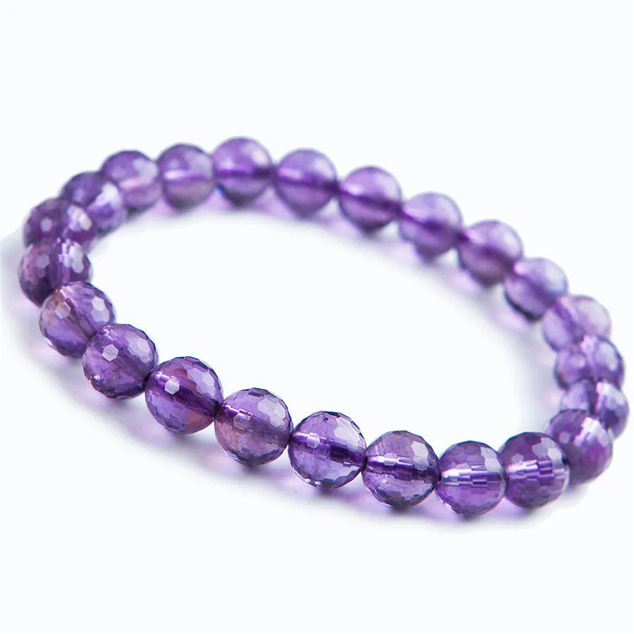 8mm Genuine Natural Purple Stretch Bracelets For Women Femme Charm Transparent Round Faced