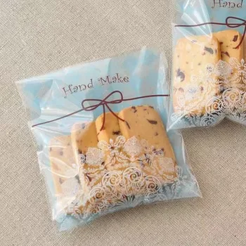 

400 Blue Plaid "Hand Make" Cellophane Cookie Bag,Clear Bakery Gift Packing Plastic Package Bags