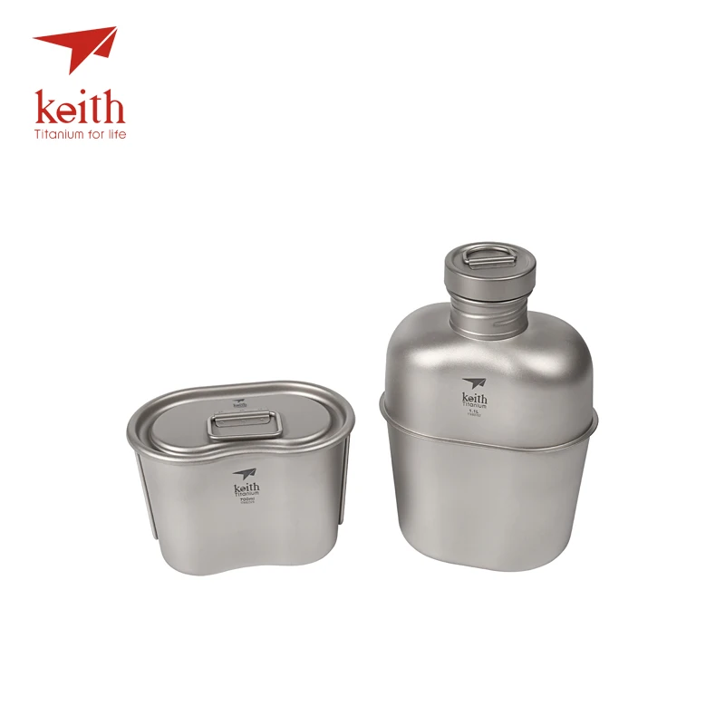 Спортивный чайник Keith Titanium 1100 мл и титановый Ланч бокс 700 туристические армейские