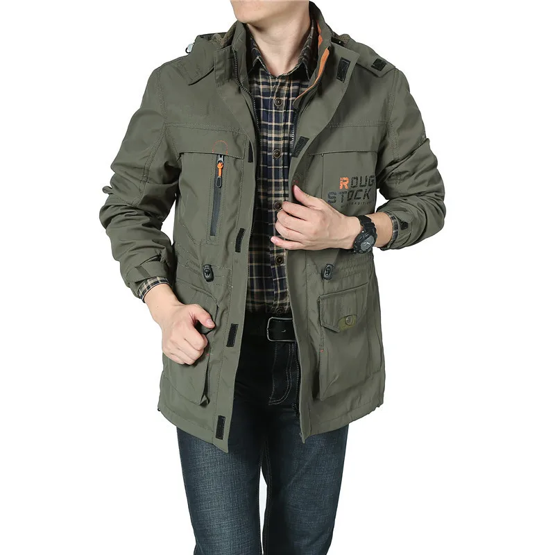 Куртка-бомбер, мягкая оболочка, Мужская армейская куртка, дышащий ветрозащитный плащ, много карманов, водонепроницаемая куртка, ветровка, Мужское пальто - Цвет: Army green