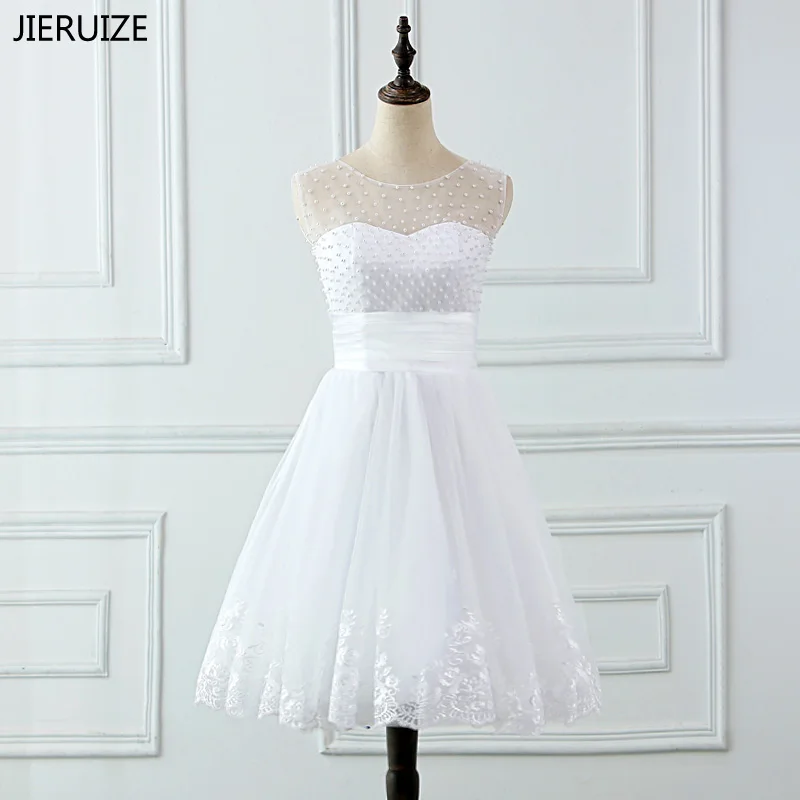 JIERUIZE vestidos de novia Lace Appliques Pearls Short Wedding Dresses ...