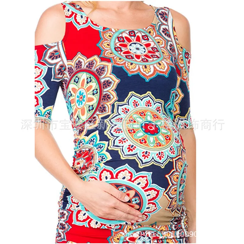 Suit-dress Printing Element Strapless Short Sleeve Self-cultivation Pregnant Woman Dress Suit-dress Printing Element Strapless Short Sleeve Self-cultivation Pregnant Woman Dress