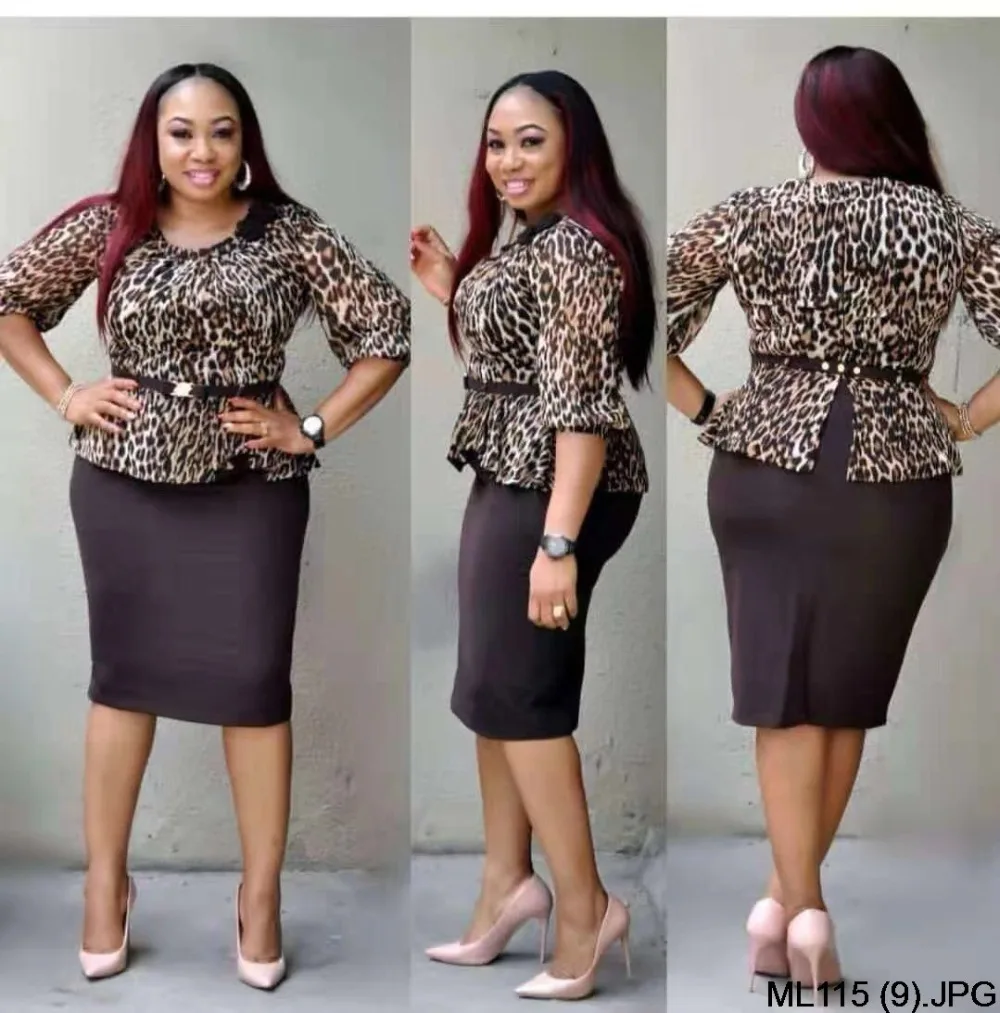 

african dresses for women 2019 Hot Sale African Women black color leopard printed Size 2xl peplum midi bodycon belt dress