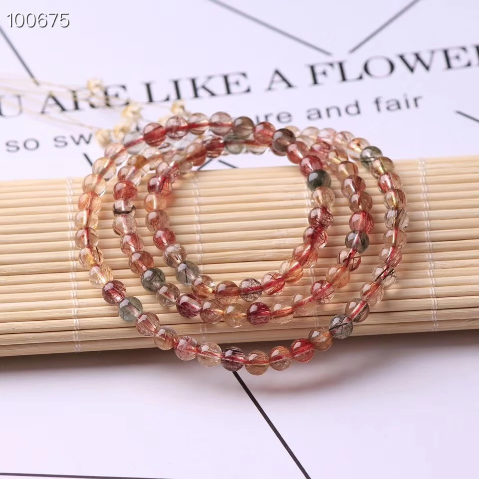

Newly Natural Copper Colorful Rutilated Quartz Crystal Bracelet Woman Man 6mm 108 Prayer Round Beads Wealthy Fashion AAAAA