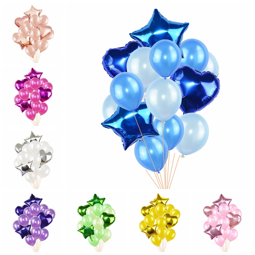 

14pcs/set Multicolor Mixed 12inch Latex Balloon with 18inch Star Heart Foil Balloon for Wedding Party Home Air Ball Decoration 8