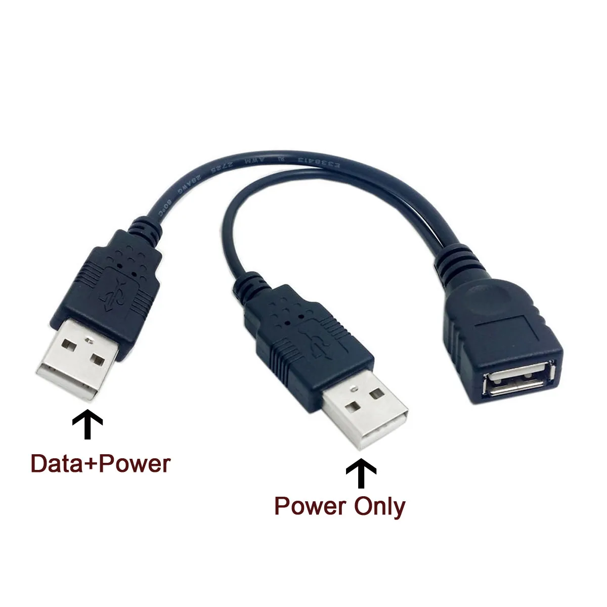 

CYDZ CY USB 2.0 Female A to Dual A Male Extra Power Data Y Extension Cable for 2.5" Mobile Hard Disk Black Color