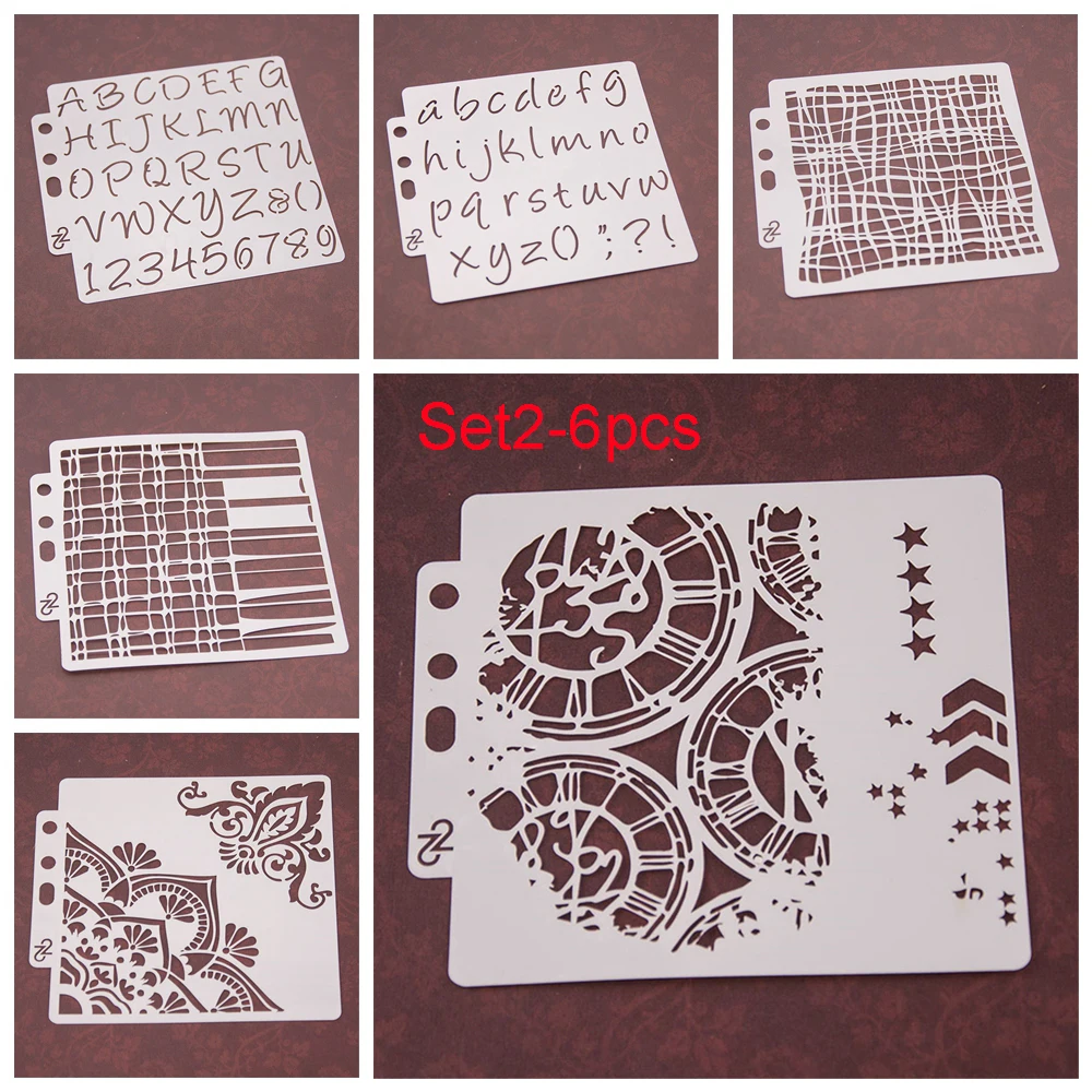 

6PCS Flower English alphabet Layering Stencils For Walls Painting Scrapbooking Stamp Album Decor Embossing Paper Card Template