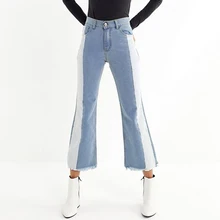 Хит цвета джинсы расклешенные джинсы средняя талия контрастные цвета расклешенные джинсы женские Джинсовая ткань брюки плюс размер женские джинсовые комбинезоны Feminino