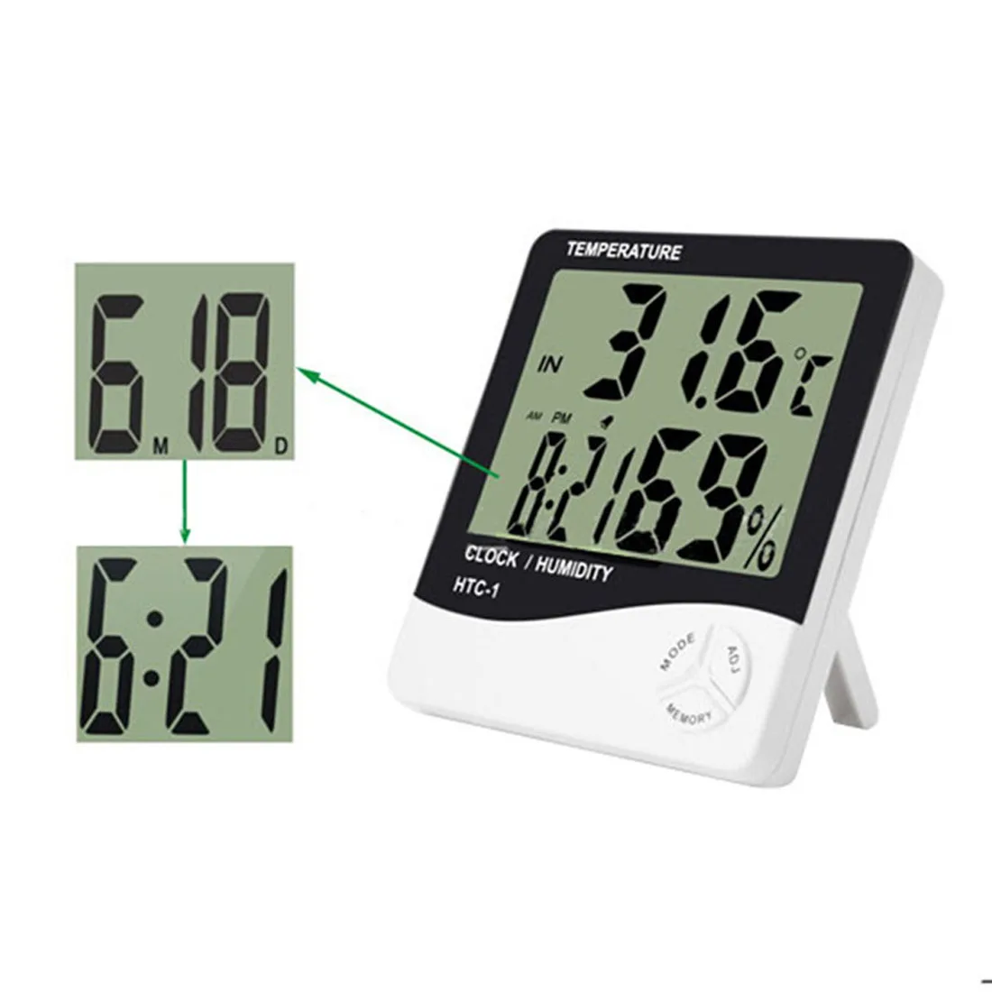 ЖК-электронный цифровой измеритель температуры и влажности комнатный и открытый термометр с зондом МЕТЕОСТАНЦИЯ ЧАСЫ - Цвет: HTC-1