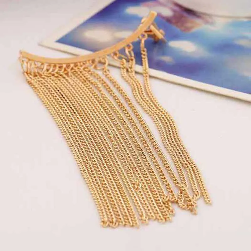 Punk Long tassel chain ear cuff clip earrings 1 Piece for woman gold silver color long chain ear hang hook earring jewelry