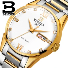 Switzerland men’s watch luxury brand Wristwatches BINGER 18K gold Automatic self-wind full stainless steel waterproof B1128-8