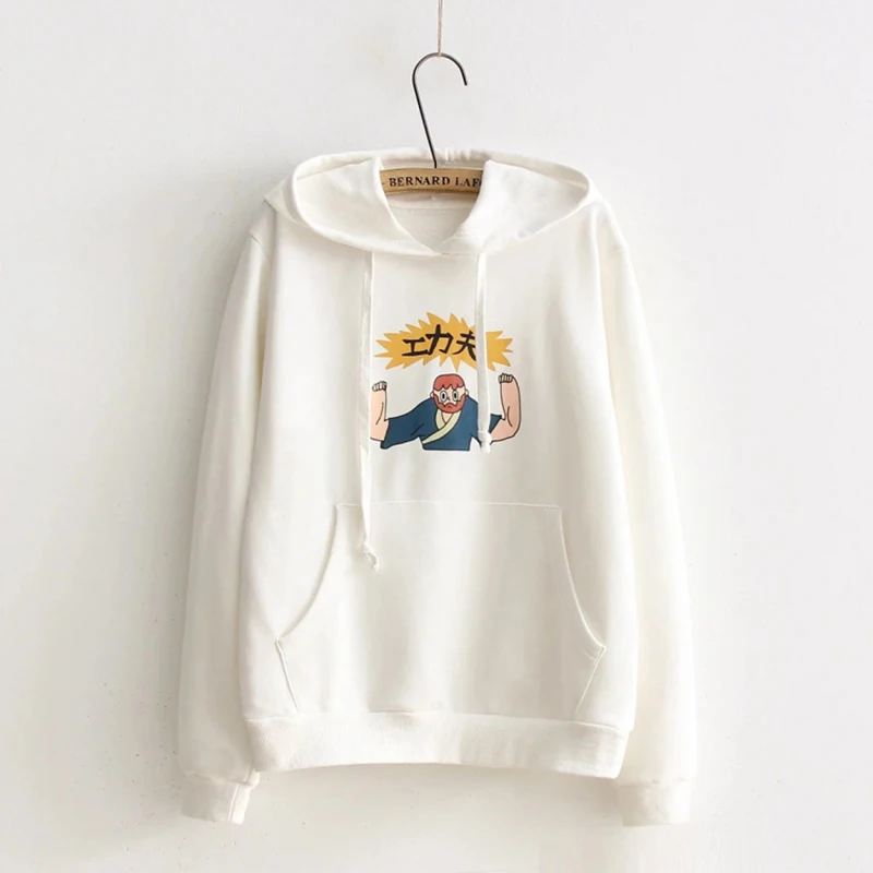 

Spring New Design Hoodie Women's Pullover Shirt White Hooded Sweatshirt Cartoon Printing Women's White Cotton Loose Autumn