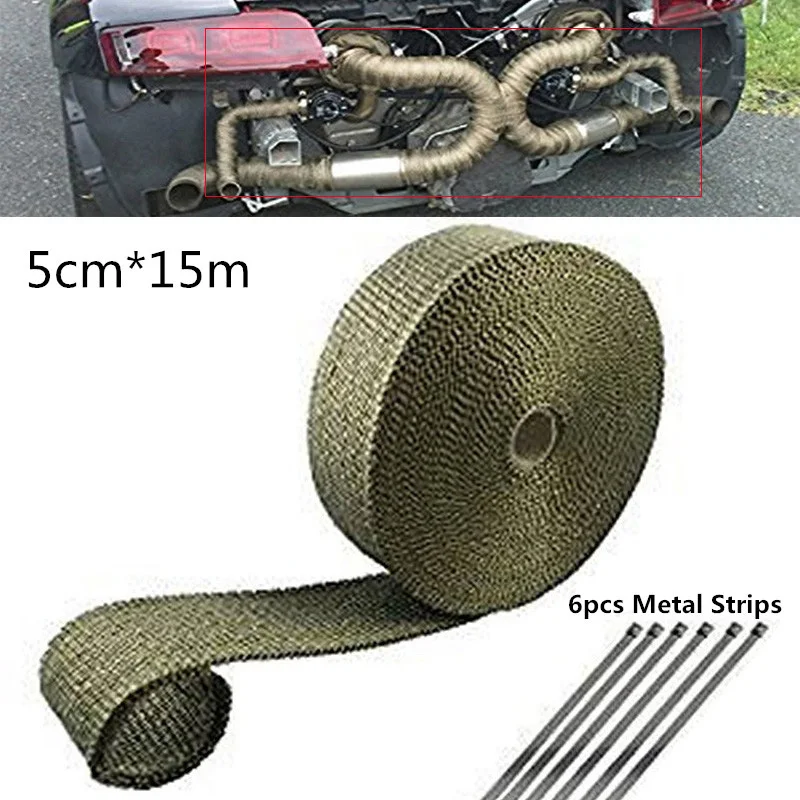 

5cm*15m Auto Exhaust Heat Insulation Wrap Tape with 6pcs Metal Strips For Car Motorcycle Universal Car Accessories