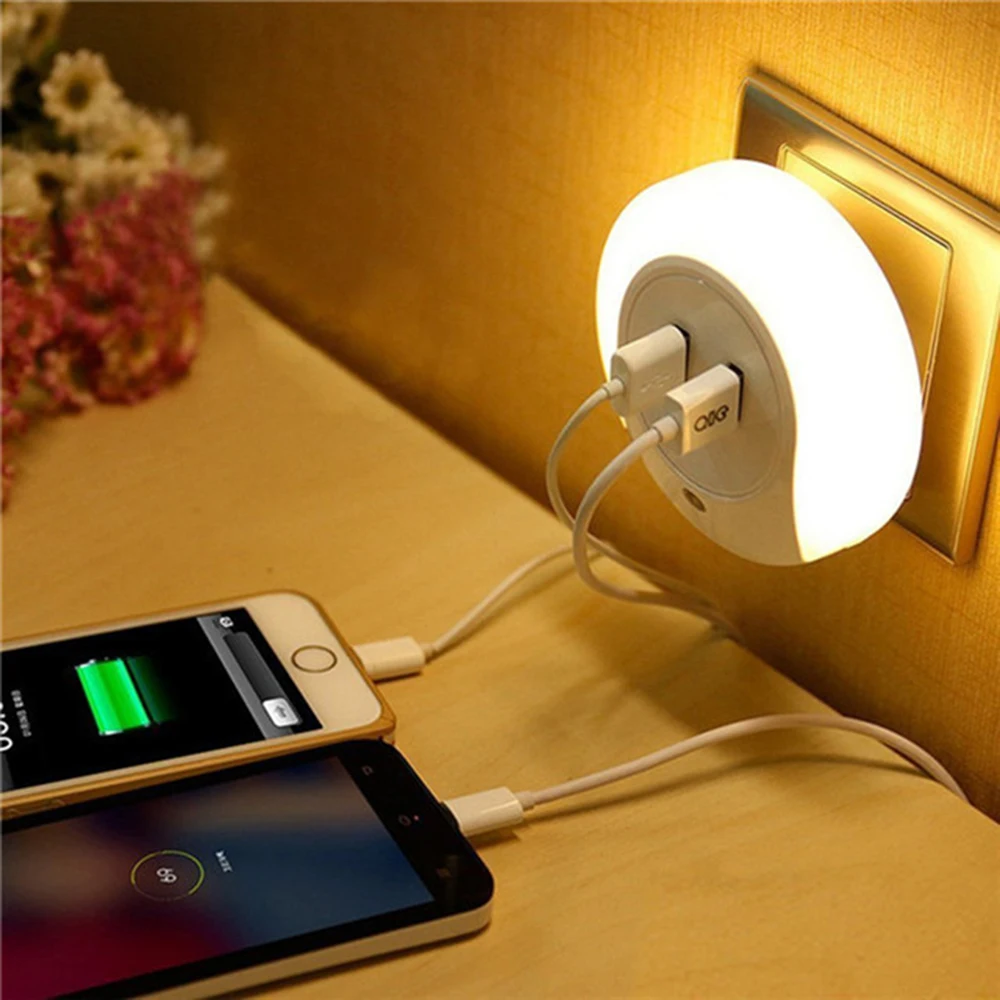 Светодиодный ночник с 2 USB портами 5 В адаптер для зарядного устройства настенная