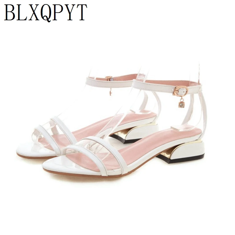 

BLXQPYT Big Size 32-45 Women Ankle Strap Sandals Square heel Fashion peep toe Ladies shoes 2019 New Woman wedding Sandals 76-5