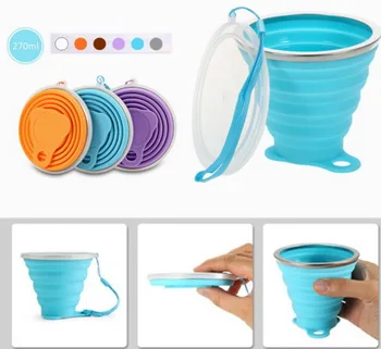 

DHL 200pcs 270ML Travel Cup Stainless Steel Silicone Retractable Folding cups Telescopic Collapsible Coffee Cups