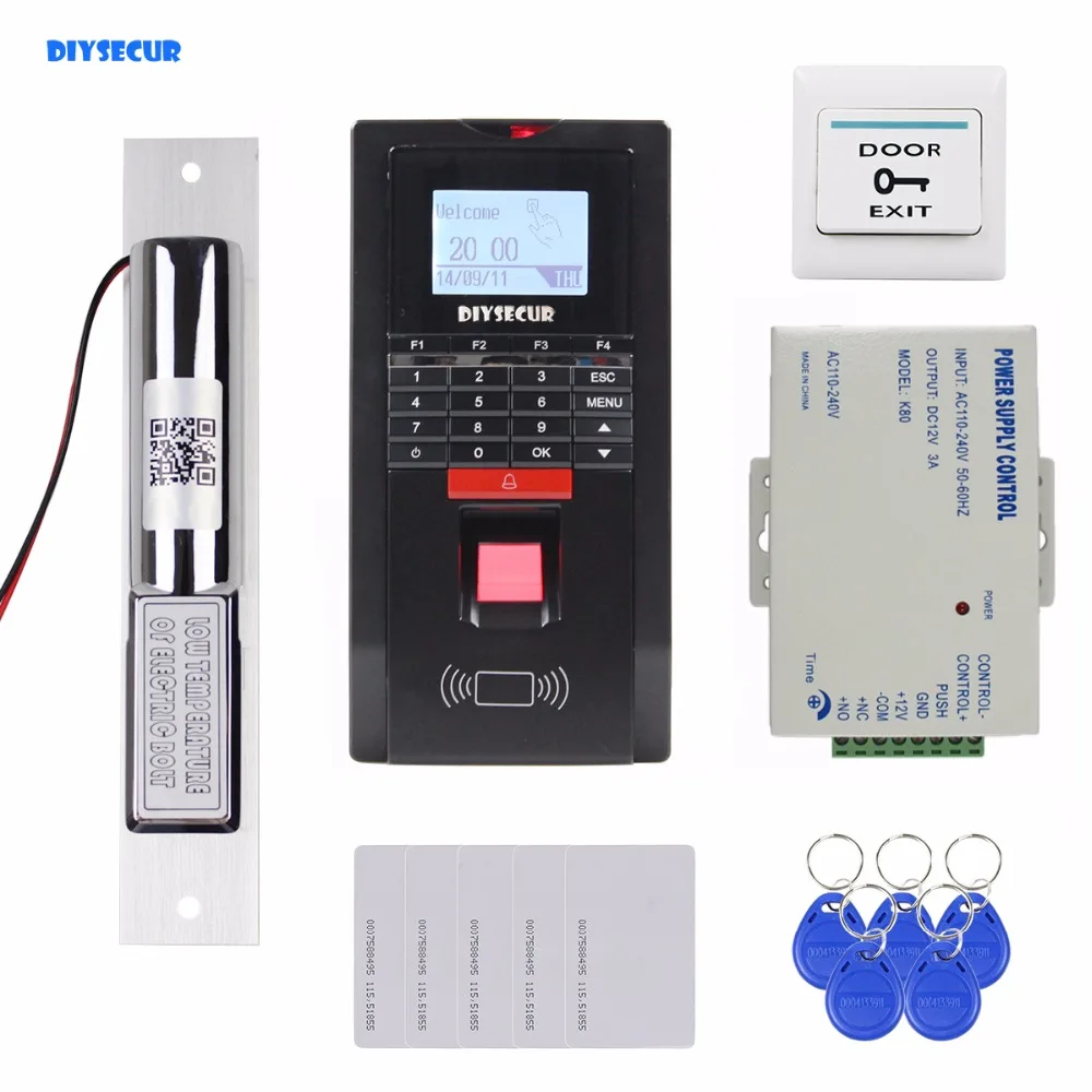 

DIYSECUR Fingerprint Id Card Password Keypad Door Access Control System Kit + Electric Bolt Lock for Office / House