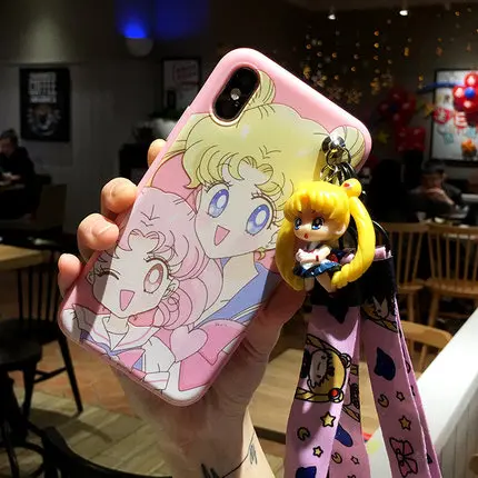 As shown in Для huawei P30/P30pro милый 3D Сейлор Мун чехол для телефона для huawei nova 4 4e nova 4 lite/Psmart мультяшная девушка задняя крышка ремешок - Цвет: As shown in